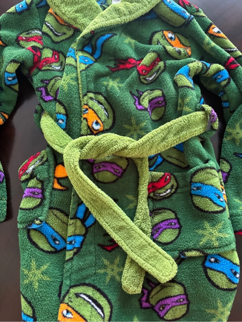 Nickelodeon Teenage Mutant Ninja Turtles Green Fleece Robe with Multicolor Faces